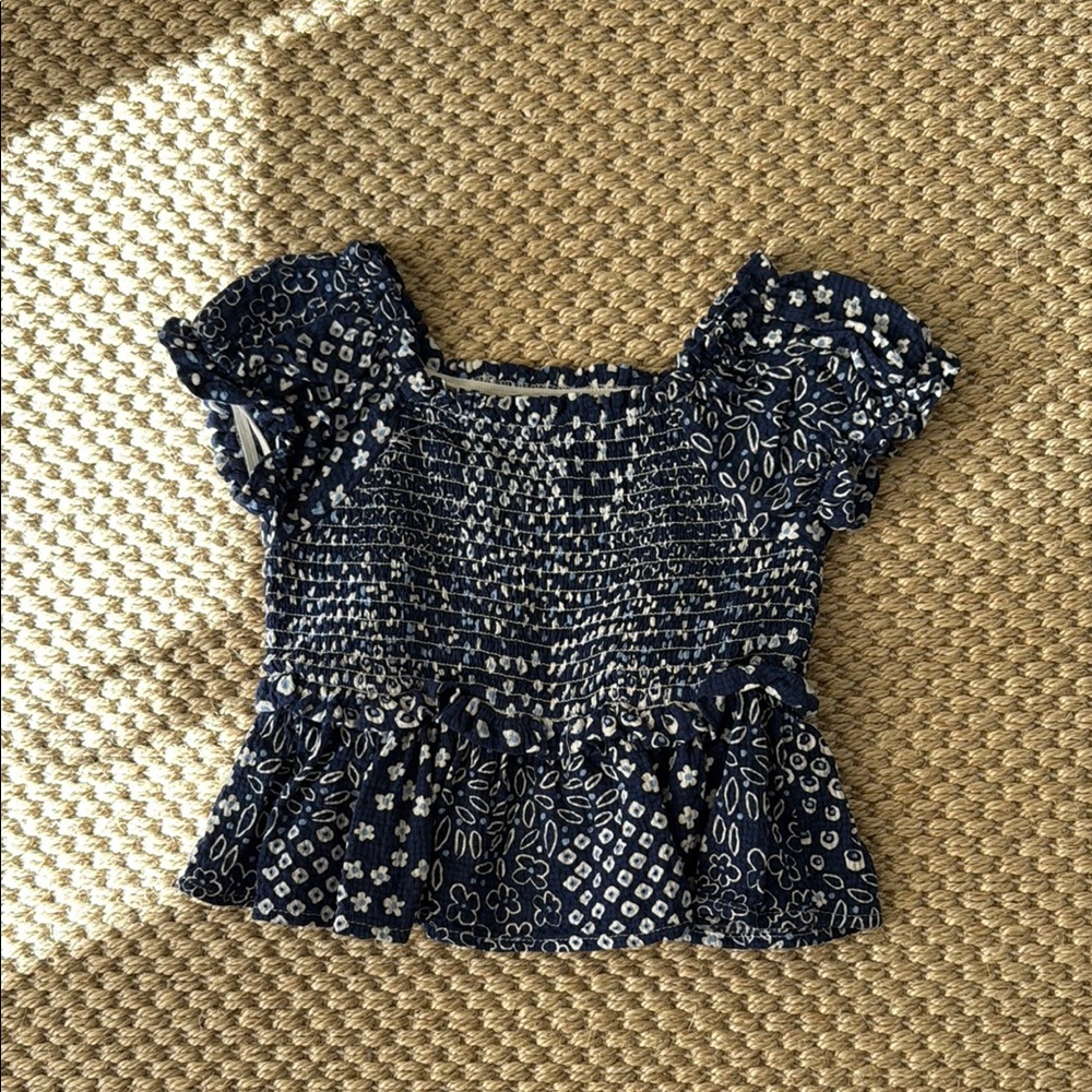 Mayoral Blue and White Puff Sleeve Peplum Blouse size 5 year
